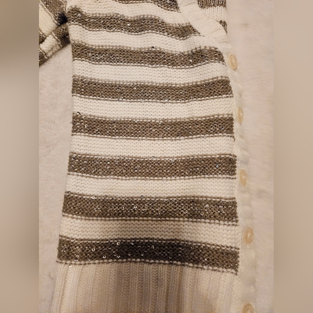 Arizona Jeans Co Cropped Striped Sequin Cable Knit Sweater - Picture 8 of 16